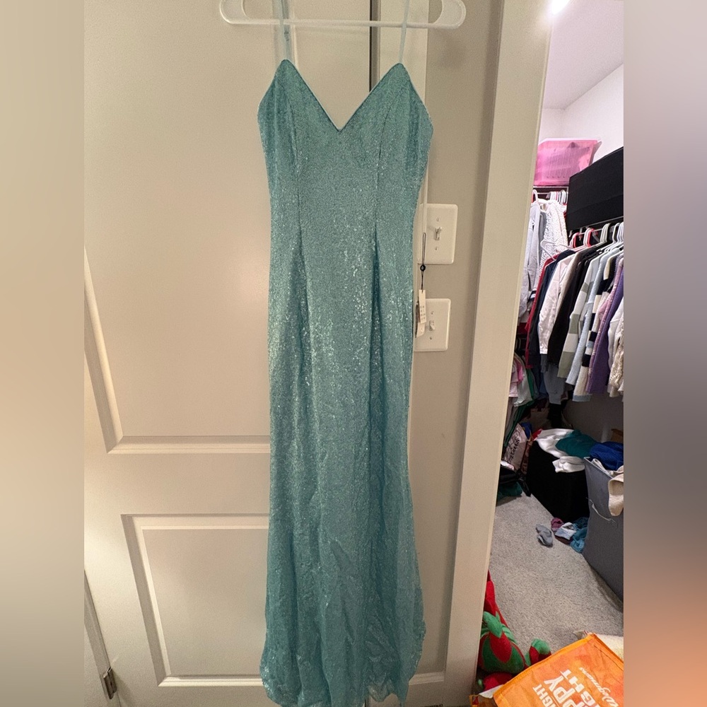 Elegant Blue Sequin Prom Dress